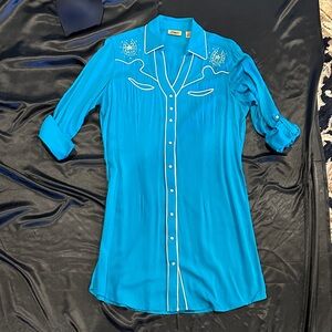 Wrangler Blue Embroidered Mini Dress